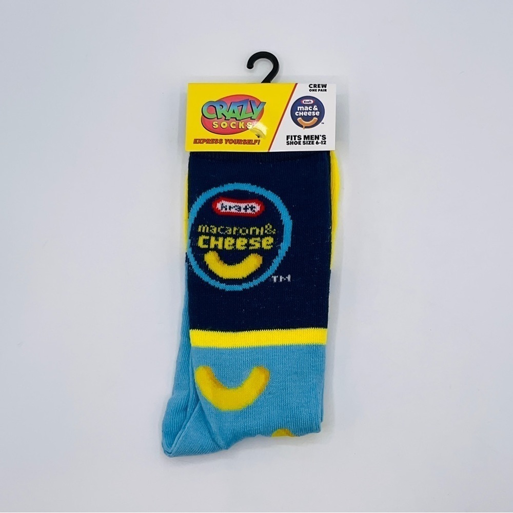 CRAZY Socks Kraft Macaroni Cheese Crew Socks Men’s Size 6-12 Unisex Gift Retro